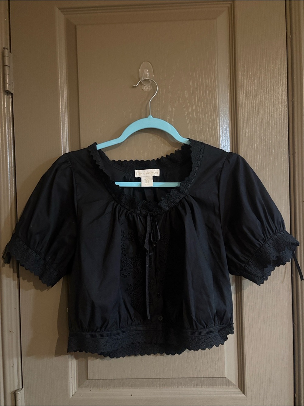 House of Harlow 1960 Black Puff-Sleeve Peasant Top